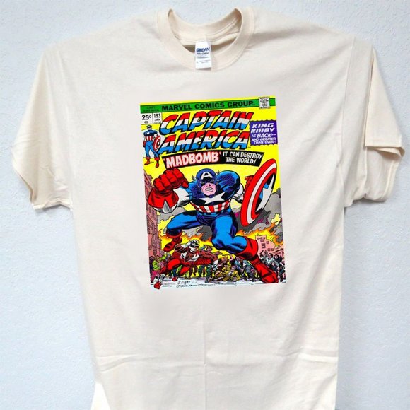 CAPTIAN AMERICA, MAD BOMB, COMIC BOOK COVER MENS TEE T-153 - Picture 2 of 4